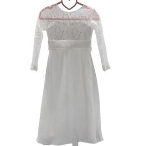 FLOWER GIRL SZ 2-3 Y white chiffon ruffle sleeve long maxi dress NEW B120